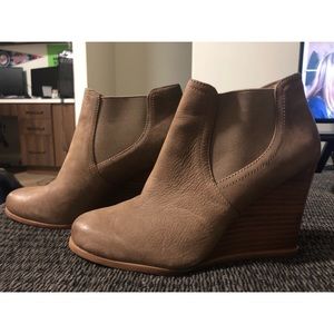 Audrey Brooke Tan Wedge Booties